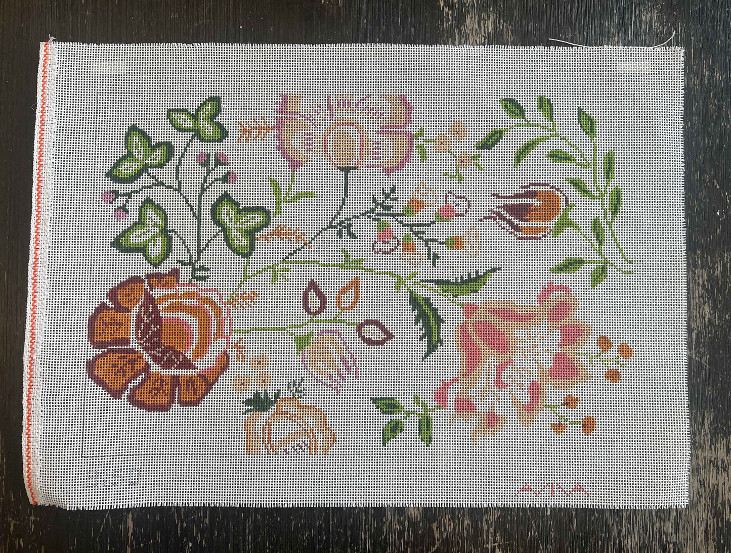 Vintage Aviva Canvas - Orange Flowers #1