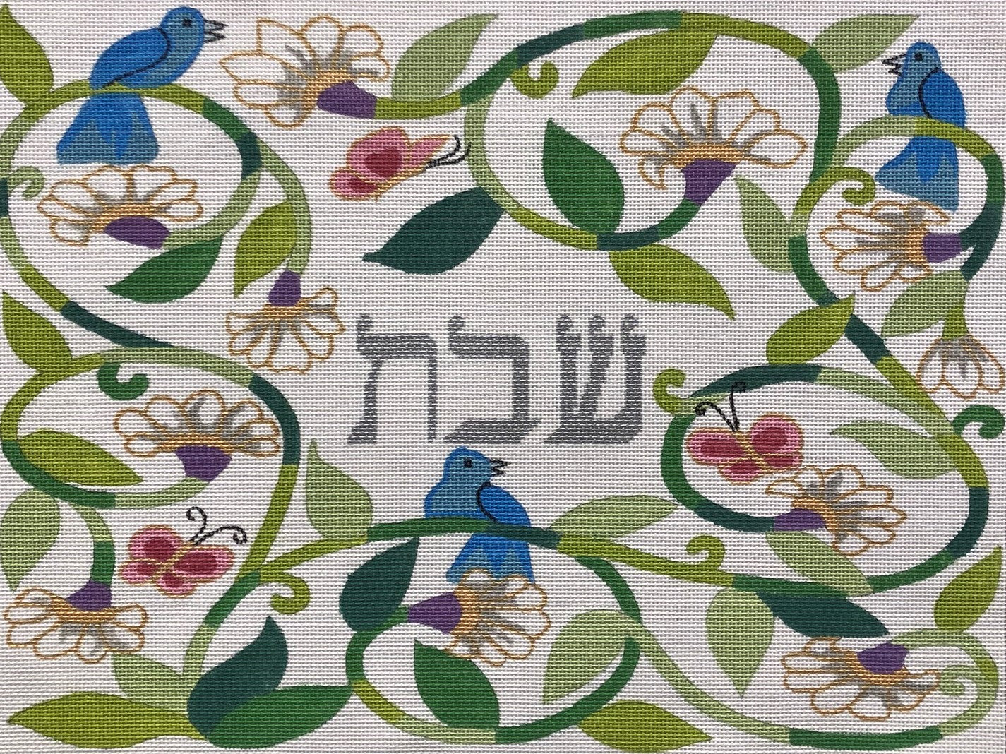 White Flower Challah Cover Hand Painted