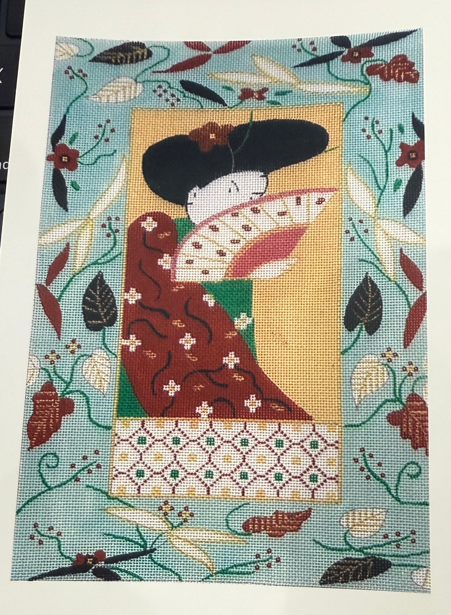 Woman in Kimono in Leaf frame