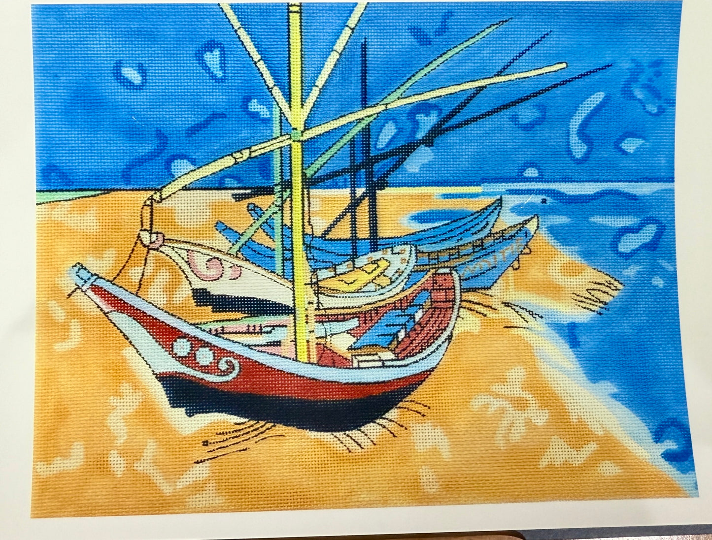 Boats at Les Saintes Maries by Van Gogh - Handpainted