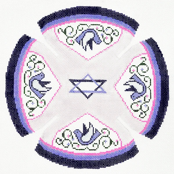 Purple and Pink Kippa with Doves