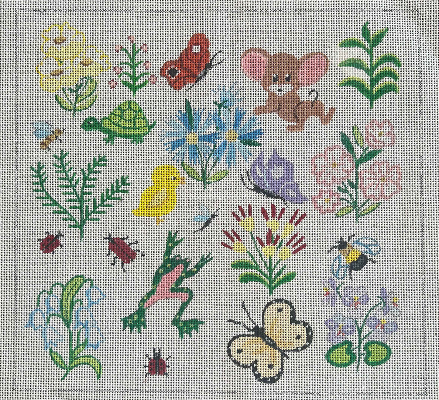 Vintage Canvas - Frogs Flowers and Mice