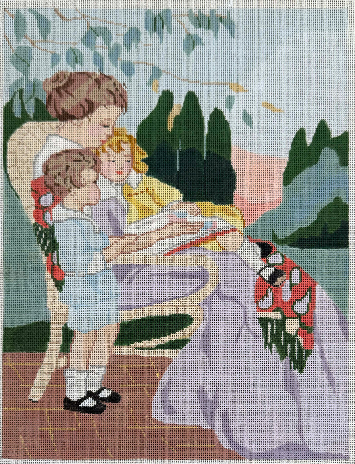 Vintage Aviva Canvas - Mom Reading to Kids