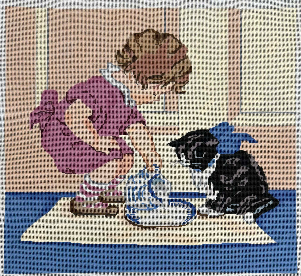 Vintage Aviva Canvas - Girl Feeding Cat