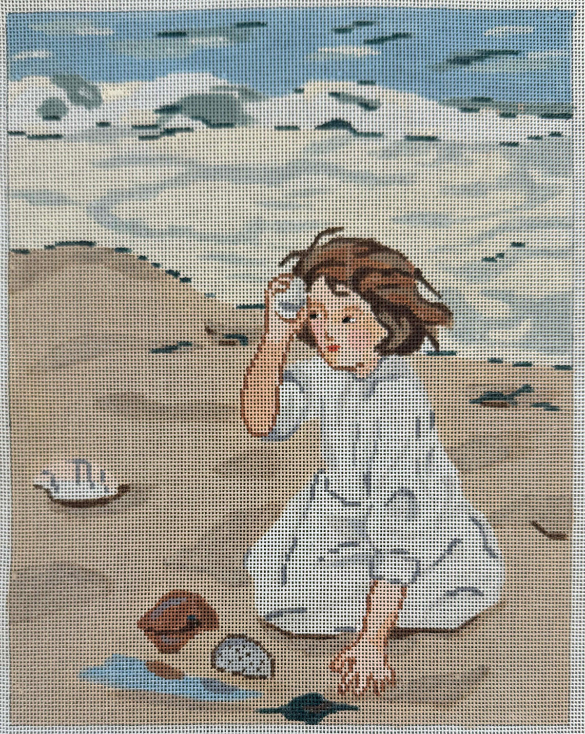 Vintage Aviva Canvas - Girl with Shells on the Beach