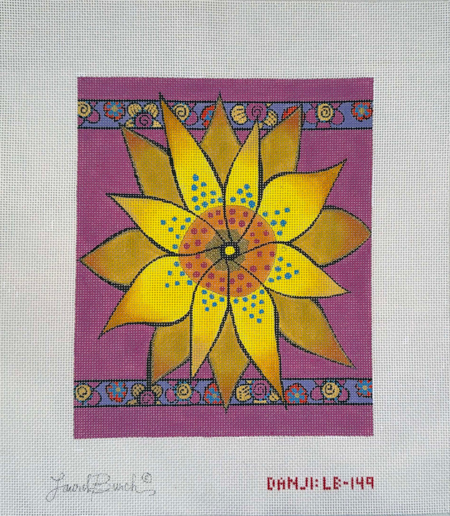 Yellow Flower with Purple Borders by Laurel Burch