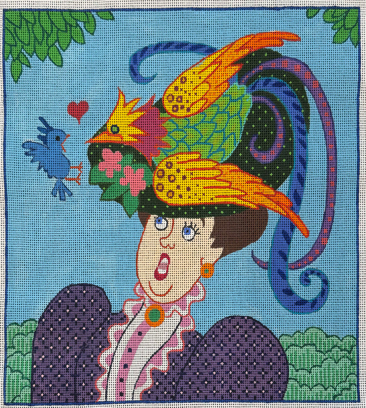 Vintage Canvas - Lady with Bird Hat and Bird