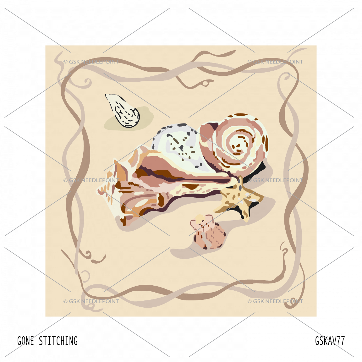 Shells with Ribbon Border Beach Canvas