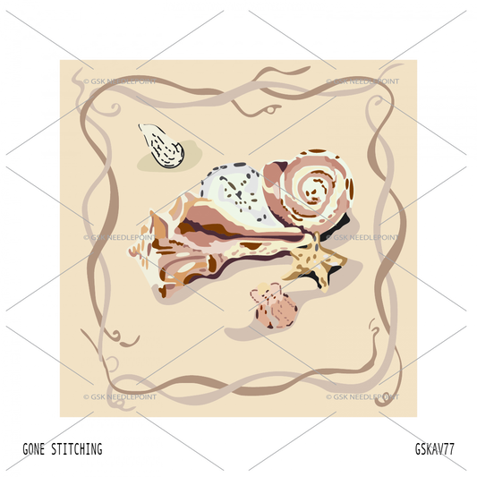 Shells with Ribbon Border Beach Canvas