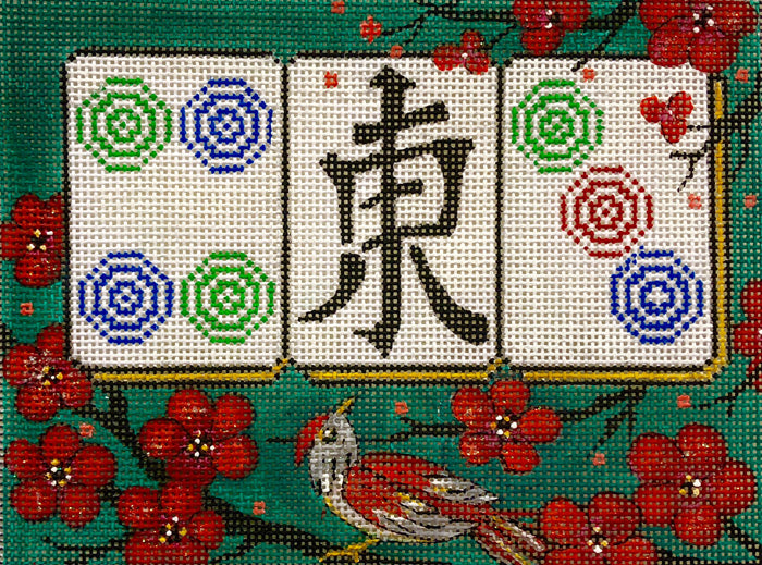 Cherry Blossoms on Green Mah Jongg - Alice Peterson
