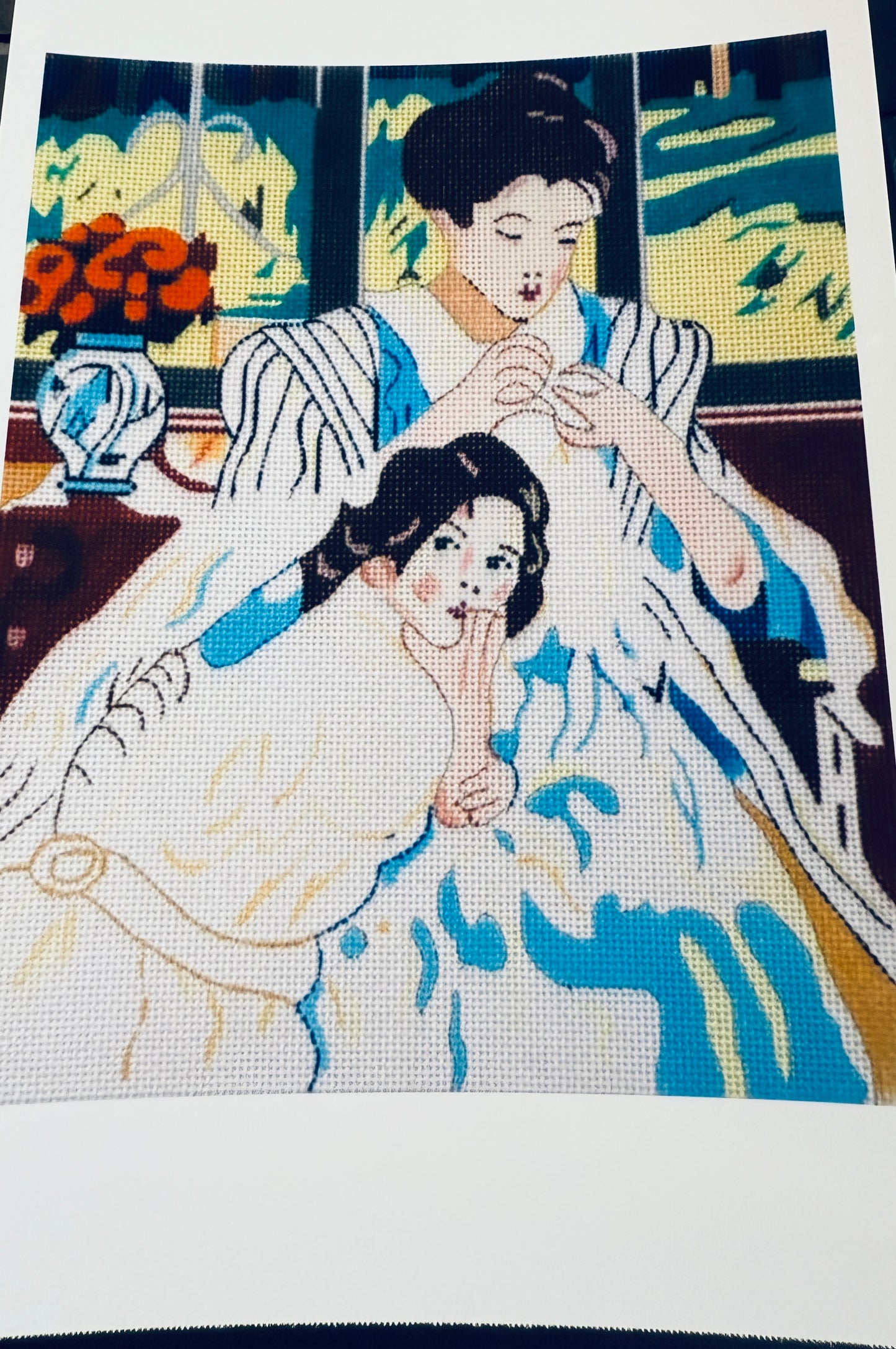 Vintage Mother/Child Sewing Canvas