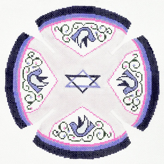 Purple and Pink Kippa with Doves