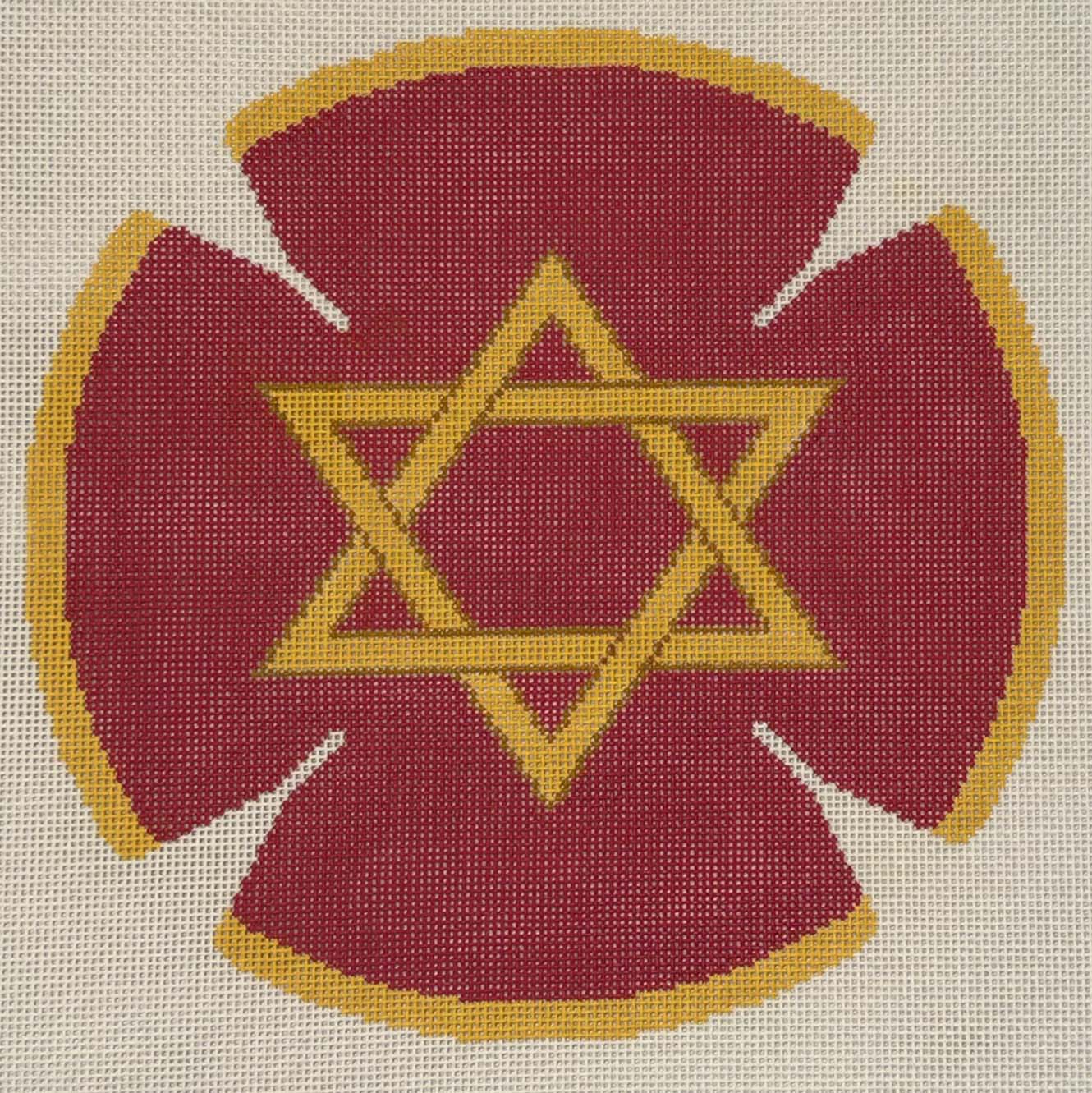 Red and Gold Star Kippa by Tanya