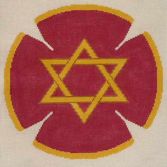 Red and Gold Star Kippa by Tanya