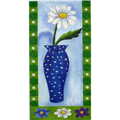Daisy in blue dotted vase