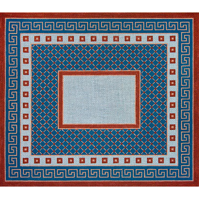 Blue & Rust Greek Key & Diamonds Tefillin Bag