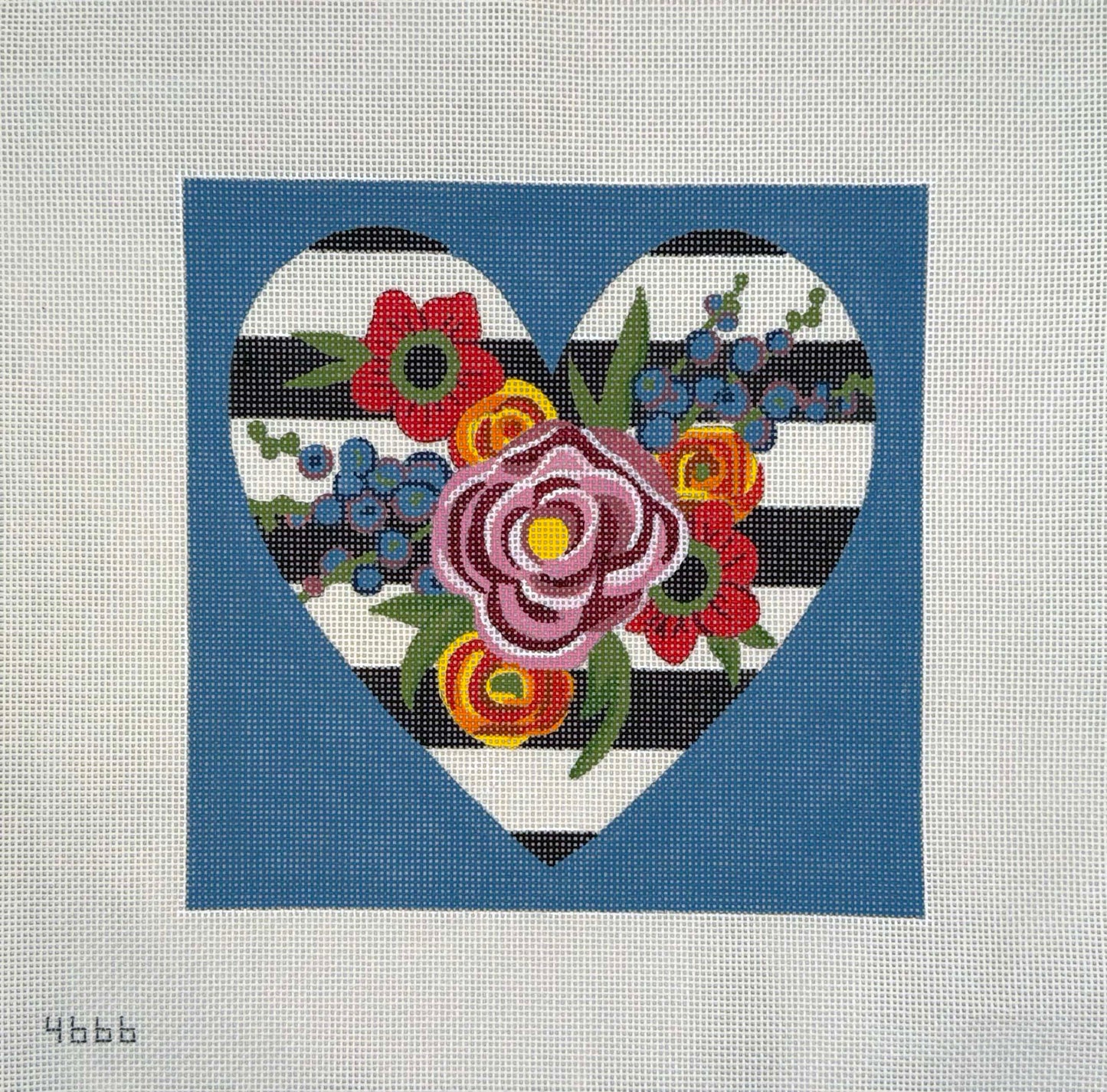 Black and White Striped Floral Heart by Alice Peterson