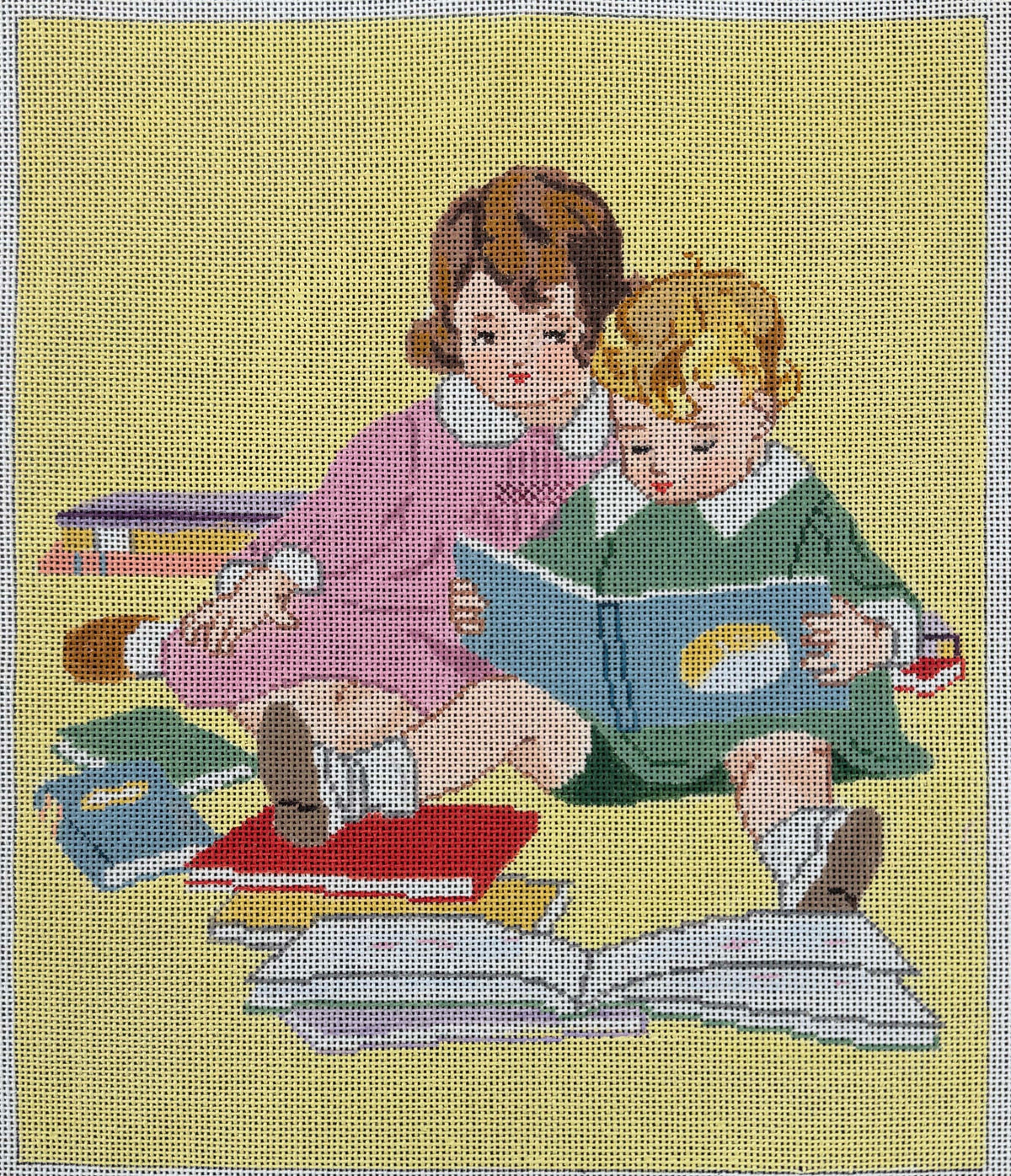 Vintage Aviva Canvas - Girl and Boy Reading