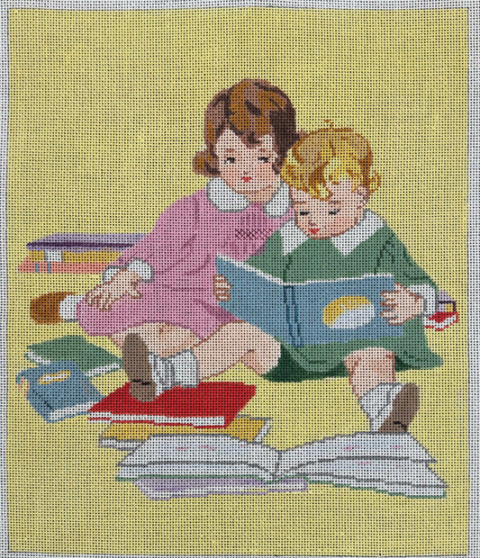 Vintage Aviva Canvas - Girl and Boy Reading