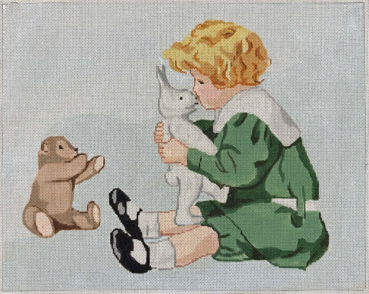 Vintage Aviva Canvas - Boy with Stuffed Animals