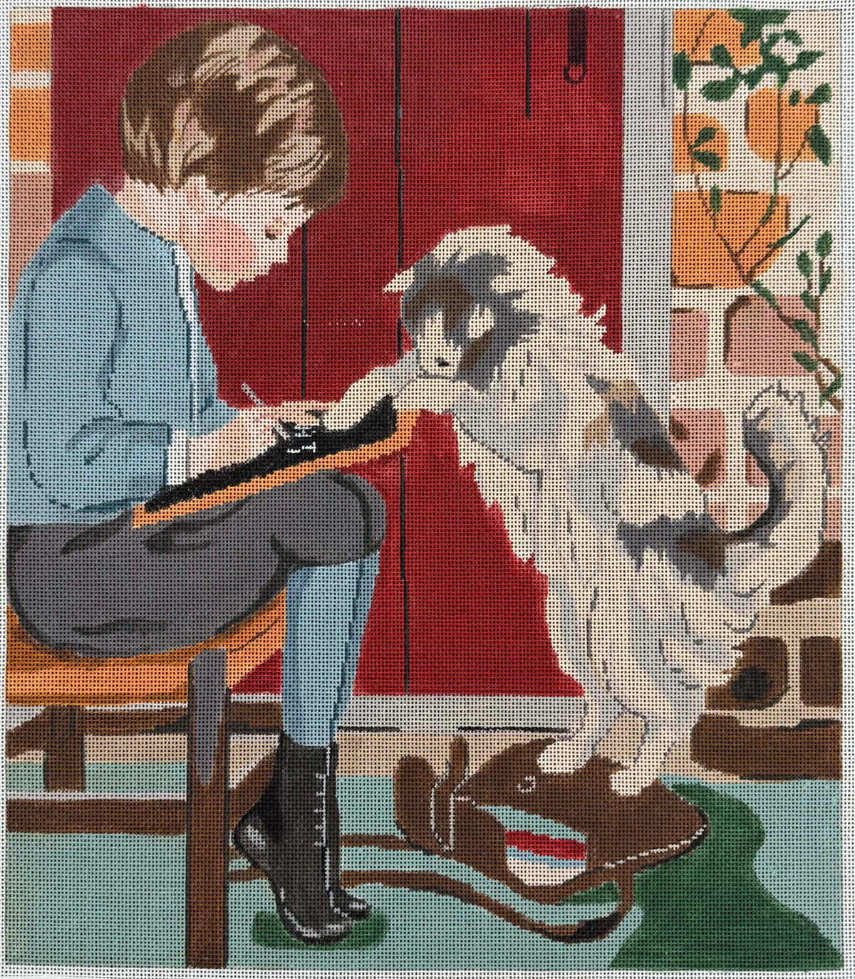 Vintage Aviva Canvas - A Boy and A Cat