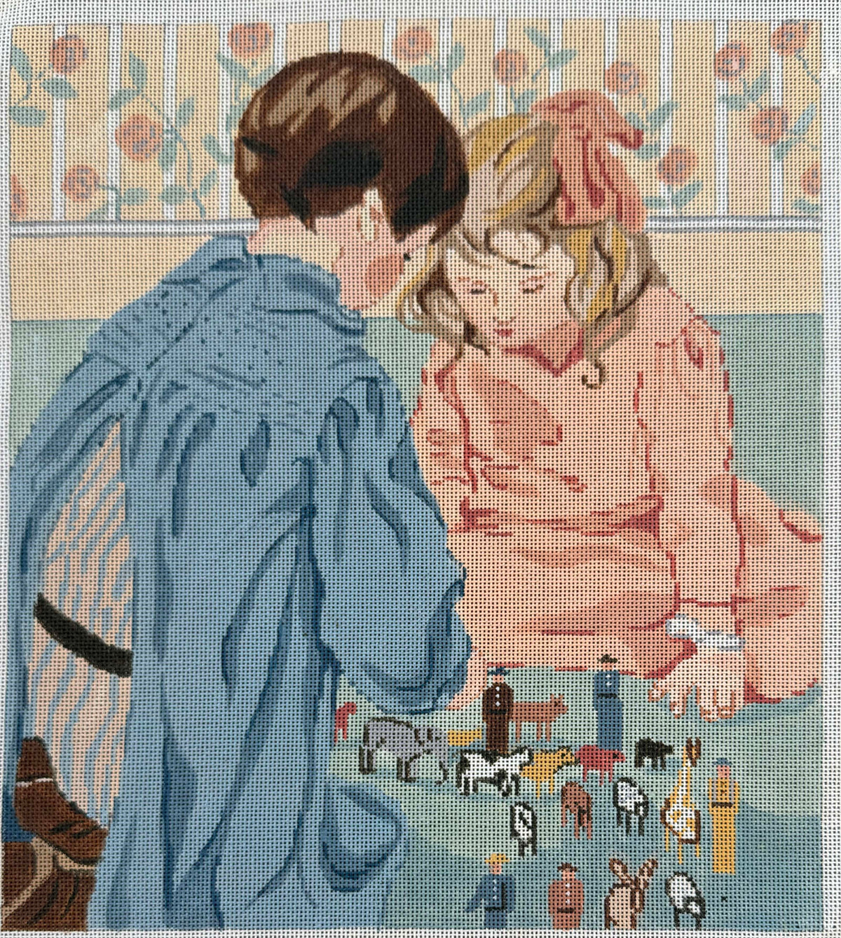 Vintage Aviva Canvas - Boy and Girl Playing