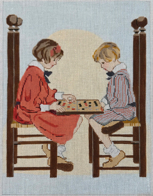 Vintage Aviva Canvas - Playing Checkers