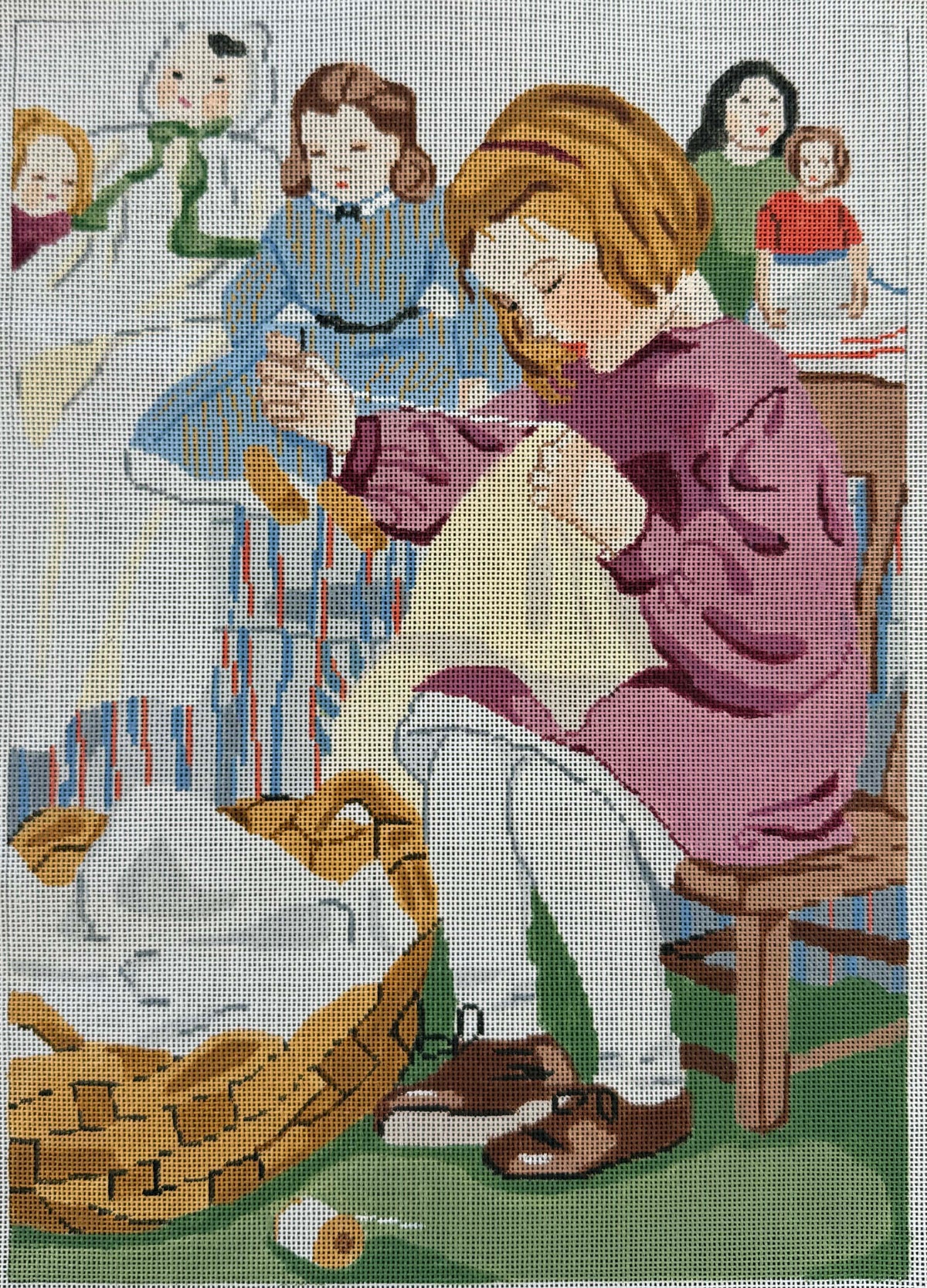 Vintage Aviva Canvas - Girl Sewing
