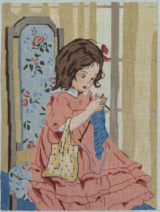 Vintage Aviva Canvas - Girl Knitting