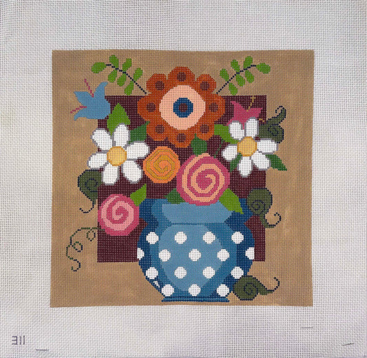 Polka Dot Vase with Flowers by Needle Deeva