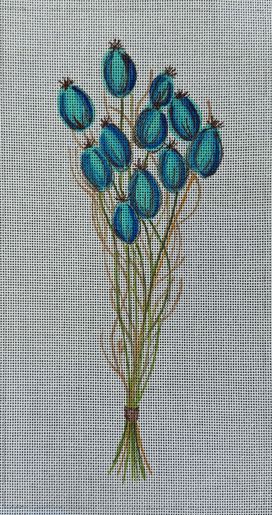 Vintage Canvas - Dried Nigella on Gray Canvas