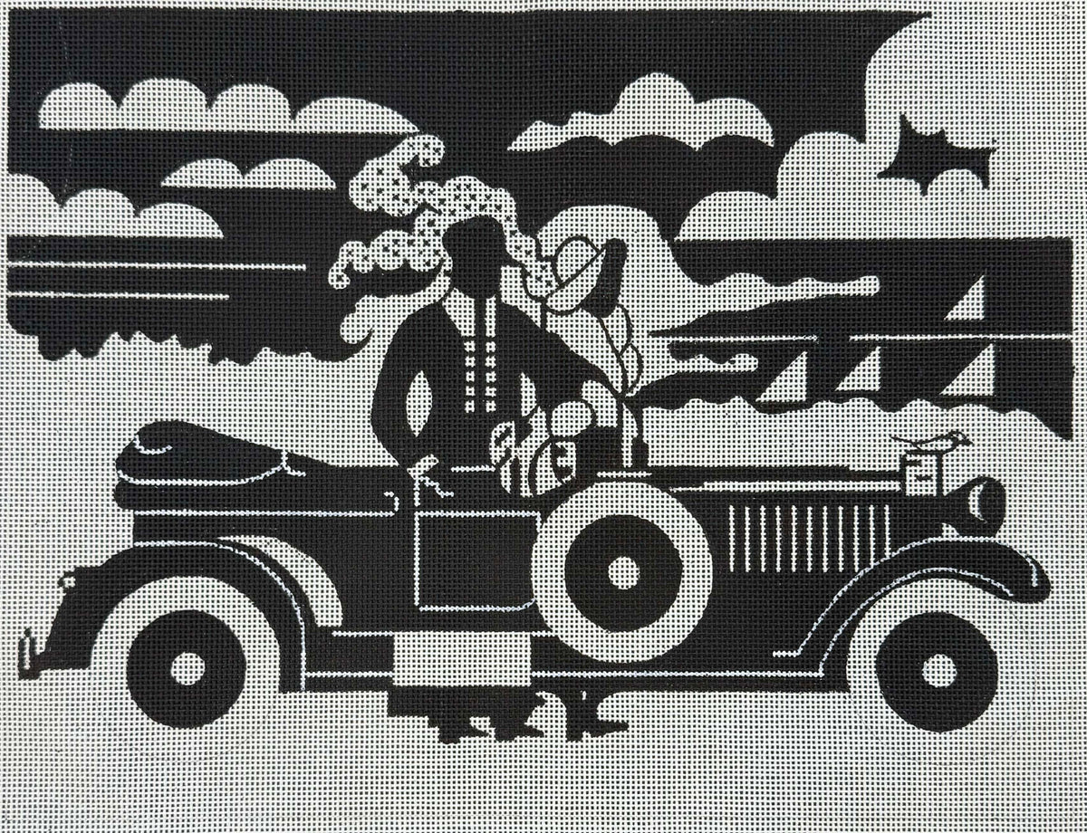 Vintage Canvas - Black and White Art Deco 30's Car and Couple