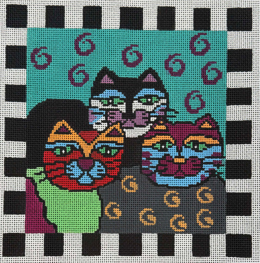 Vintage Canvas - Three Colorful Cats