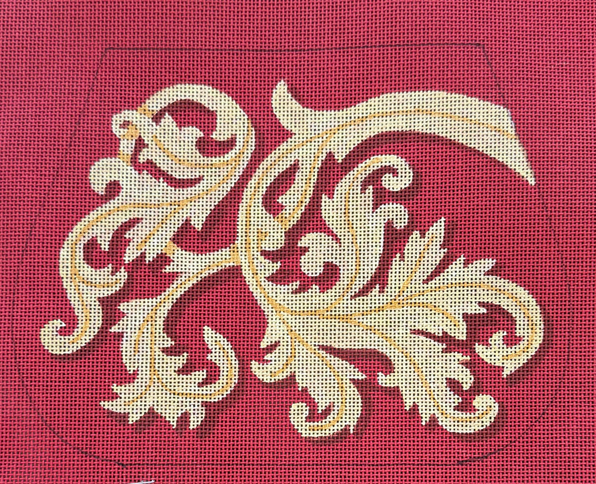 Vintage Canvas - Purse Panel Scroll on Red Canvas